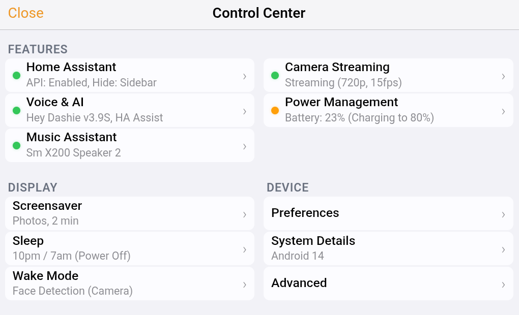 Dashie Control Center overlay