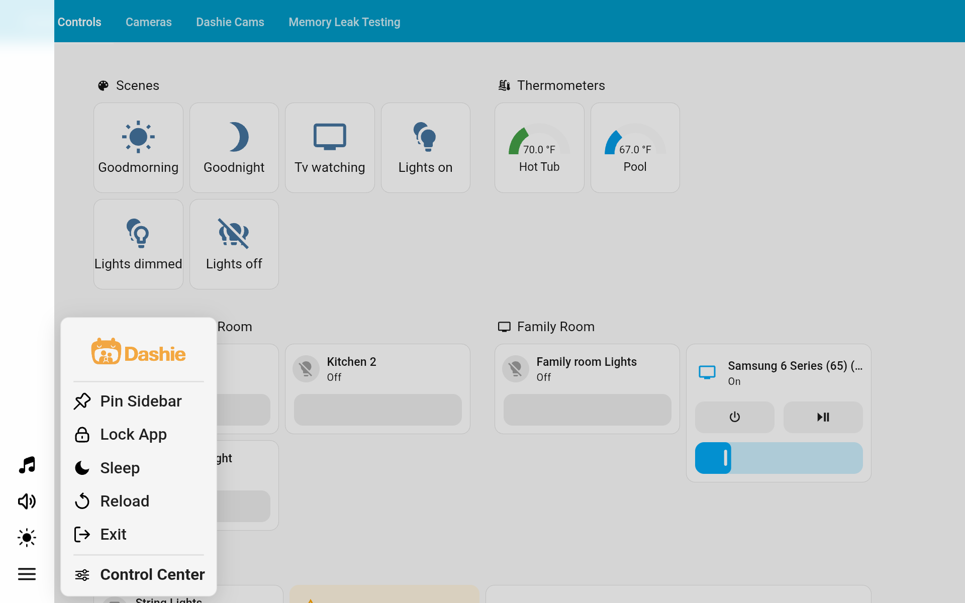 Dashie main screen with Home Assistant dashboard